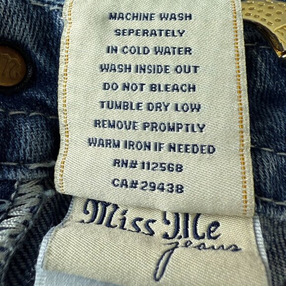 Miss Me Easy Bootcut Jeans 26 Fleur-De-Lis Embellished Ripped Patch Grunge - Picture 14 of 14